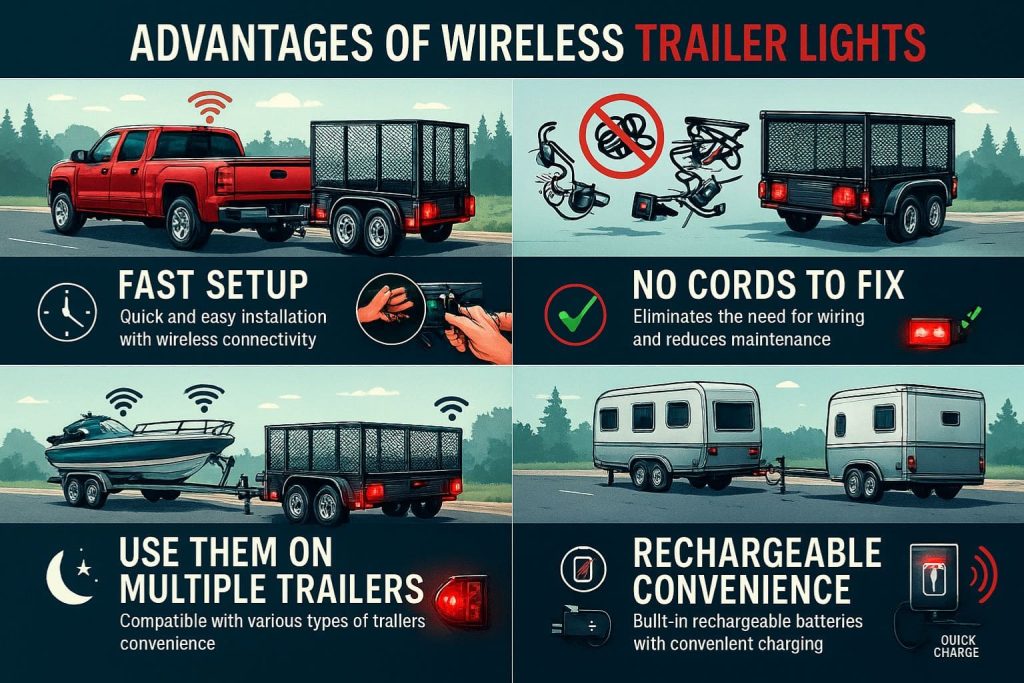 This image is about the advantages of wireless trailer lights