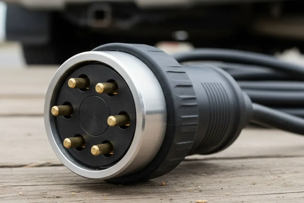 This is an image of a 6 pin round trailer plug